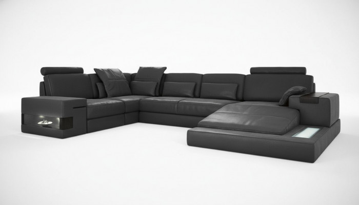 Ecksofa U-Form Couch Design Polster Textil Nei Wunnlandschaft Bettfunktioun Stoff