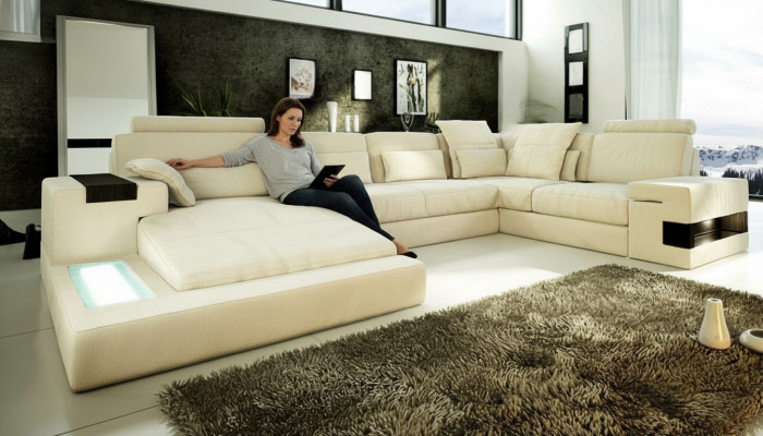 U-Form Sofa Couch Design Polster Modern Textil Nei Wunnlandschaft Lieder Ecksofa