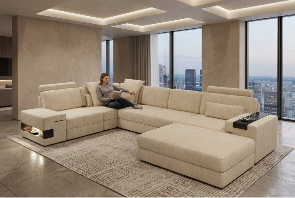 Textilsofa L-Form Sofa Miwwelen Wunnzëmmer Eck Design Modern Mëll Stil 2tlg.Set