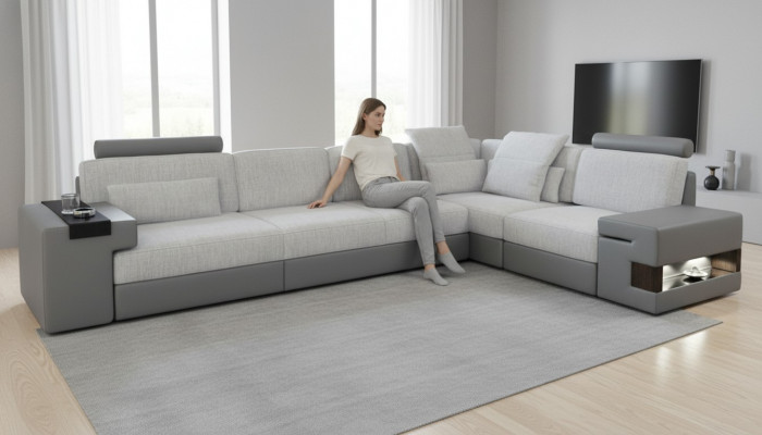 Designer Eckcouch Wunnzëmmer Wunnzëmmer Luxus L-Form Sofae nei Stoffsofaen
