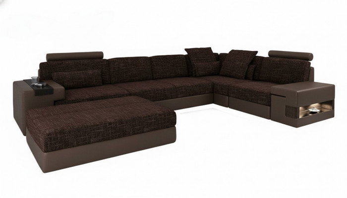 Këssen Set Wunnzëmmer L-Form Modern Designer Sofa Couch Ecke mat Pouf Miwwelen
