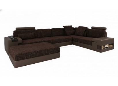 Këssen Set Wunnzëmmer L-Form Modern Designer Sofa Couch Ecke mat Pouf Miwwelen