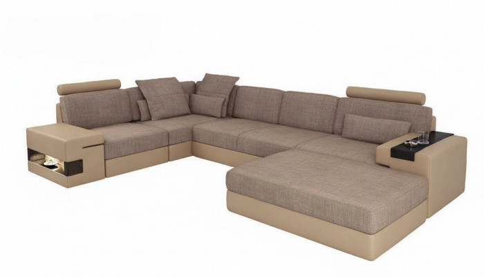 Canapé Eckcanapé Lieder Wunnzëmmer Holz Beräich Hocker modern L Form NEI Set