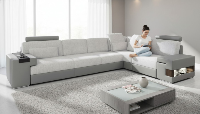 Modern Design Sofa L-Form Sofas Grau NEI Canapé Eck Lieder Wunnzëmmer Canapéen