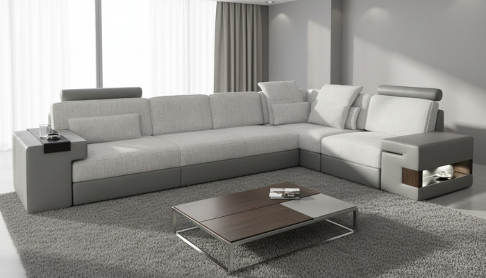 Modern Design Sofa L-Form Sofas Grau NEI Canapé Eck Lieder Wunnzëmmer Canapéen