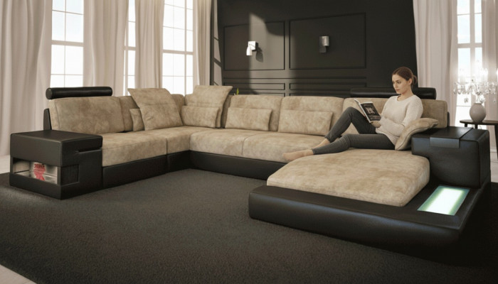 Eckcouch Grouss Wunnlandschaft Couche Sofa Polster Sëtz Lieder U Form Wunnzëmmer Nei