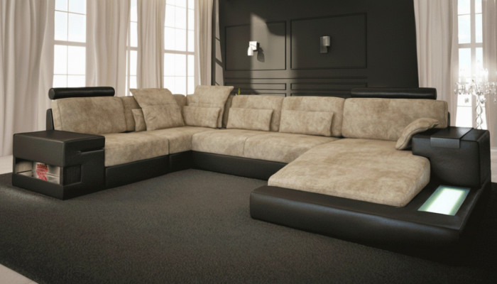 Eckcouch Grouss Wunnlandschaft Couche Sofa Polster Sëtz Lieder U Form Wunnzëmmer Nei