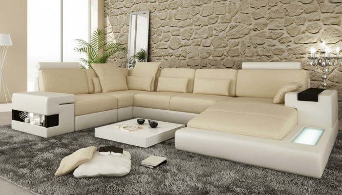 Ecksofa Sofa U-Form Ledersofa Couch Wunnlandschaft Design Modern Sofa