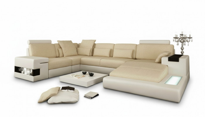 Ecksofa Sofa U-Form Ledersofa Couch Wunnlandschaft Design Modern Sofa
