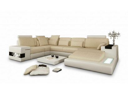 Ecksofa Sofa U-Form Ledersofa Couch Wunnlandschaft Design Modern Sofa