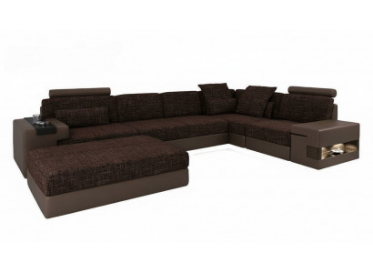 Modern Designer Ecksofa L-Form Miwwelen Polster Textil mat Hocker 2tlg Set Nei
