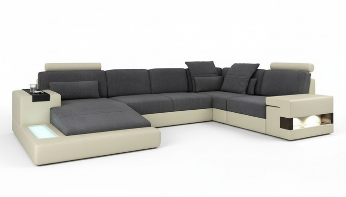 Living Zëmmer Designer Canapé Këssen LiederStoff Sëtz Modern Eckcanopee U-Form