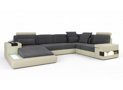 Living Zëmmer Designer Canapé Këssen LiederStoff Sëtz Modern Eckcanopee U-Form