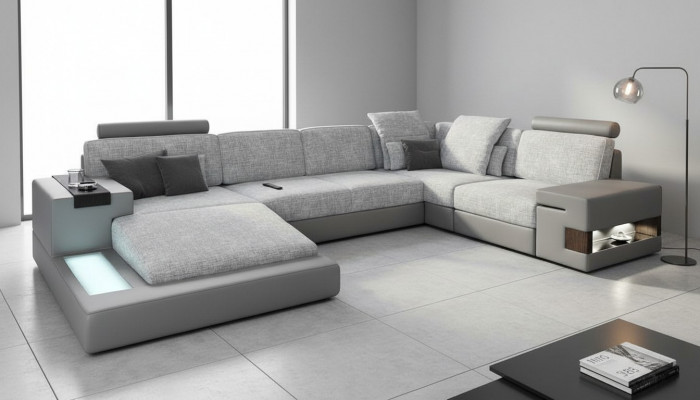 U-Form Miwwel Canapé-Bett Funktiounen Polster Textil Moud Design Wénkelcouch Nei Canapé