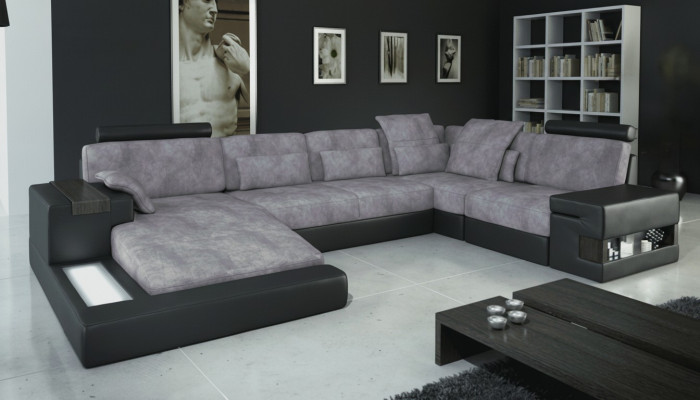 Designer Modern Luxus Textil Canapé U-Form Miwwel mat Schloffunktion gro NEI