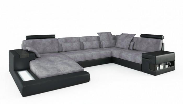 Designer Modern Luxus Textil Canapé U-Form Miwwel mat Schloffunktion gro NEI