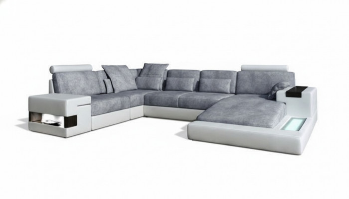 Modern Textil Sofa U-Form Miwwele mat Bett Funktiounen Stauraum Gro NEI