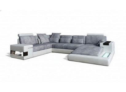 Modern Textil Sofa U-Form Miwwele mat Bett Funktiounen Stauraum Gro NEI
