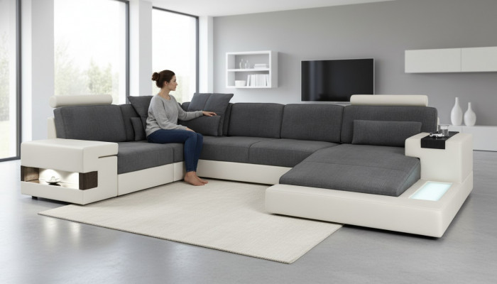 Eck Eckcanapé U-Form Wunnlandschaft Canapé Couch Polster Stoff Canapéen Lieder Nei