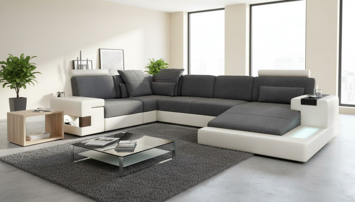 Eck Eckcanapé U-Form Wunnlandschaft Canapé Couch Polster Stoff Canapéen Lieder Nei