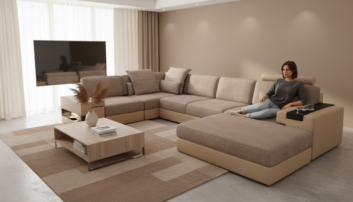 Modern Ecksofa Set L-Form gepolsterte Sëtzer Canapé Wunnlandschaft Schemel Miwwelen