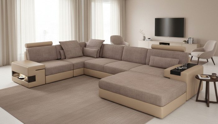 Modern Ecksofa Set L-Form gepolsterte Sëtzer Canapé Wunnlandschaft Schemel Miwwelen