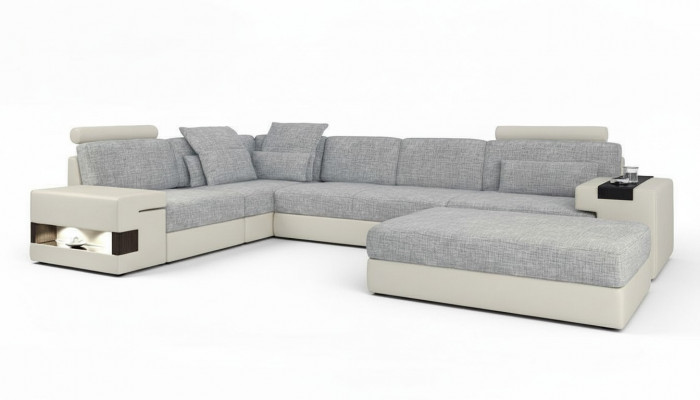 Wunnraum L-Form Modernen Design Sofa Sofas Sëtzplaz mat Hocker Wunnlandschaft Miwwelen