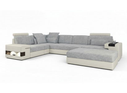 Wunnraum L-Form Modernen Design Sofa Sofas Sëtzplaz mat Hocker Wunnlandschaft Miwwelen