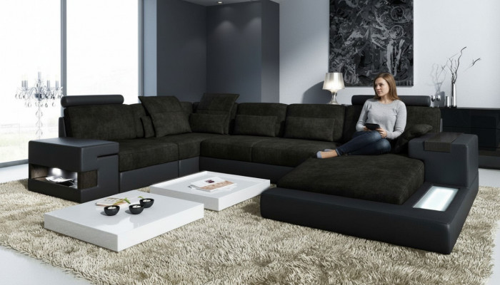 Design Canapé Eckcanapé U-Form Modern gepolstert Wohnzimmer Miwwelen Eckcanapé Textilcanapé