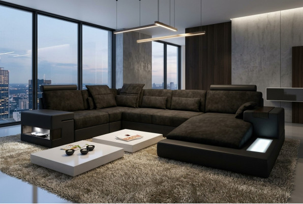 Design Canapé Eckcanapé U-Form Modern gepolstert Wohnzimmer Miwwelen Eckcanapé Textilcanapé