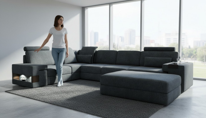 Design Sofa Couch Eck mat Hocker Miwwelen Wunnzëmmer L-Form Modern Luxus
