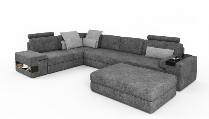 Wunnzëmmer L-Form modern elegant Design Canapé Ecksofa Hocker Polstermöbel NEI