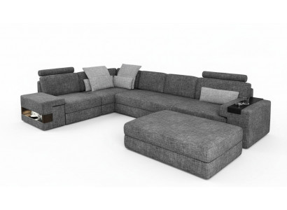 Wunnzëmmer L-Form modern elegant Design Canapé Ecksofa Hocker Polstermöbel NEI