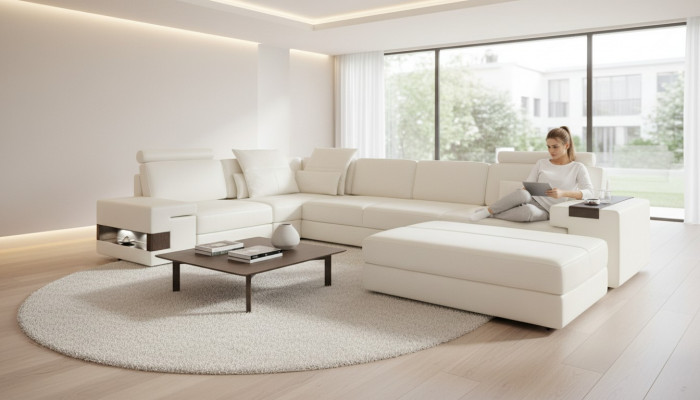 Designer Sofa Polster Canapé Ecksofa mat Hocker Garnitur Wunnlandschaft L-Form