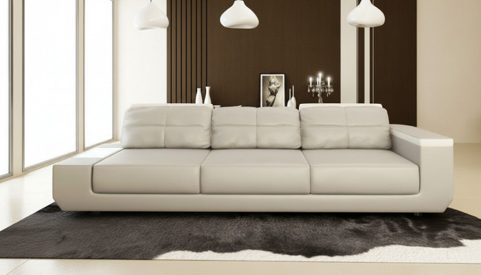 3-Sëtz Sofa Luxus Kënschtleeder Couchen grouss Këssen Designer Miwwelen Dräisëtzer