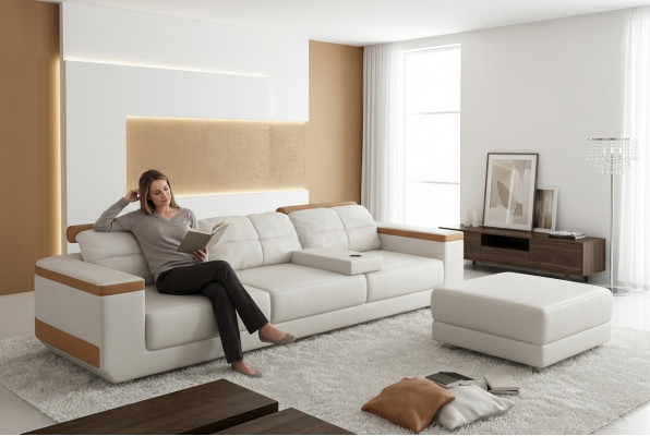 Sofa 3 Sëtz Textil Sofas Canapé Pouf Luxus Sofa Modern Stil Grouss XXL Couchen