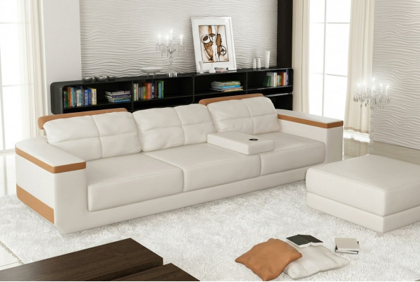 Sofa 3 Sëtz Textil Sofas Canapé Pouf Luxus Sofa Modern Stil Grouss XXL Couchen