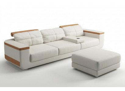 Sofa 3 Sëtz Textil Sofas Canapé Pouf Luxus Sofa Modern Stil Grouss XXL Couchen