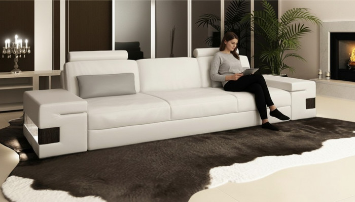 Modernen Luxus Designer Canapé 3 Sëtzer Miwwelen Polster Stoff Wäiss Canapéen XXL grouss