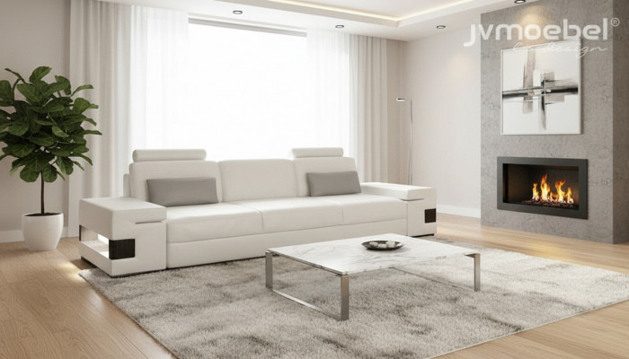 Modernen Luxus Designer Canapé 3 Sëtzer Miwwelen Polster Stoff Wäiss Canapéen XXL grouss