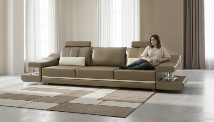 Moderne Designer Luxus Sofa 3 Sëtzer Miwwelen Polster Lieder Brong Grouss Sofaën Couchën