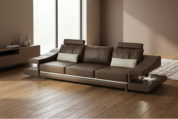 Moderne Luxus Designer Sofa 3 Sëtzer Miwwel Polster Textil Brong Couchen Eck
