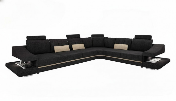 Wunnzëmmer Textil Schwaarz Sofa Sofas L-FormSëtz Faarf Ecksofa Couch Polstermiwel
