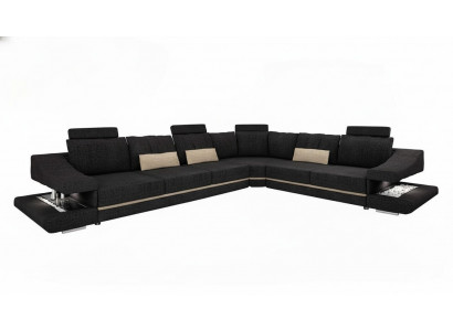 Wunnzëmmer Textil Schwaarz Sofa Sofas L-FormSëtz Faarf Ecksofa Couch Polstermiwel