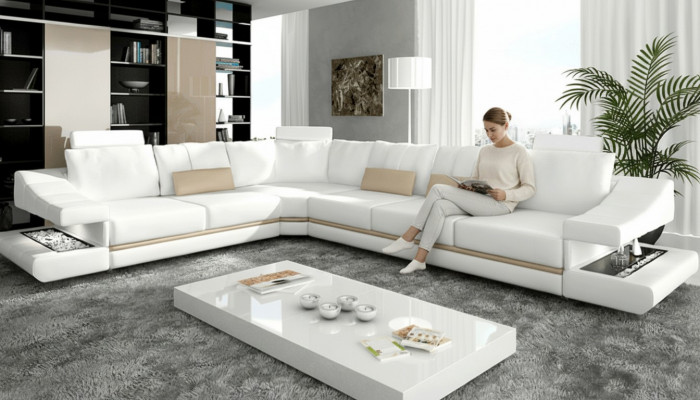 Wunnzëmmer modernes Design Sofaen Couchë Eleganz L-Form Eckcanapé Stoffer-Couch Nei