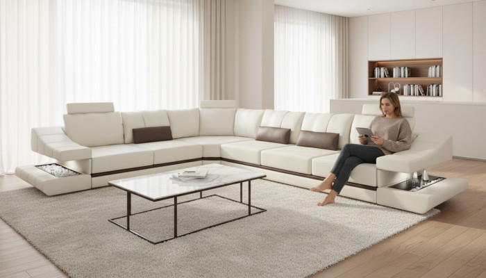 Canapé Design Ecksofa L-Form Miwwelen Bett Funktiounen Textil Lieder Schlofcanapé Canapéen