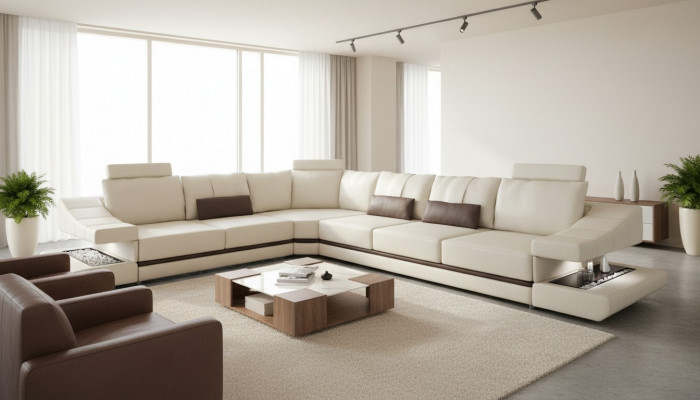 Canapé Design Ecksofa L-Form Miwwelen Bett Funktiounen Textil Lieder Schlofcanapé Canapéen