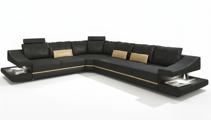 Wunnzëmmer Textil L-Form Sofas Schwaarz NEI Ecksofa Canapé Polstermöbel