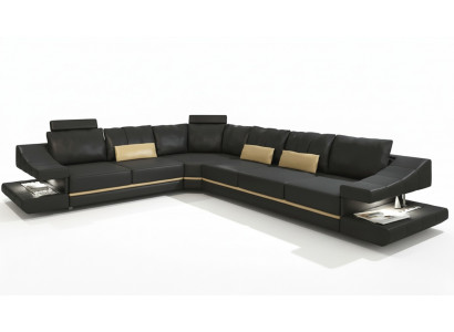 Wunnzëmmer Textil L-Form Sofas Schwaarz NEI Ecksofa Canapé Polstermöbel