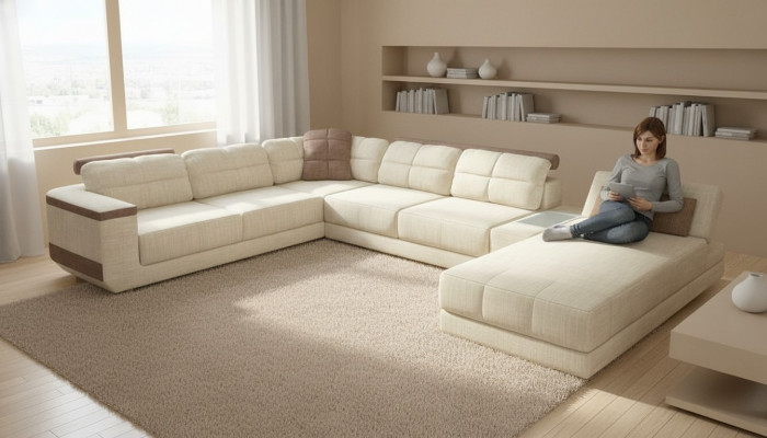 Design Ecksofa an U-Form Modern Sofa Wunnlandschaft Polstersofa Schlofffunktion Miwwel Nei